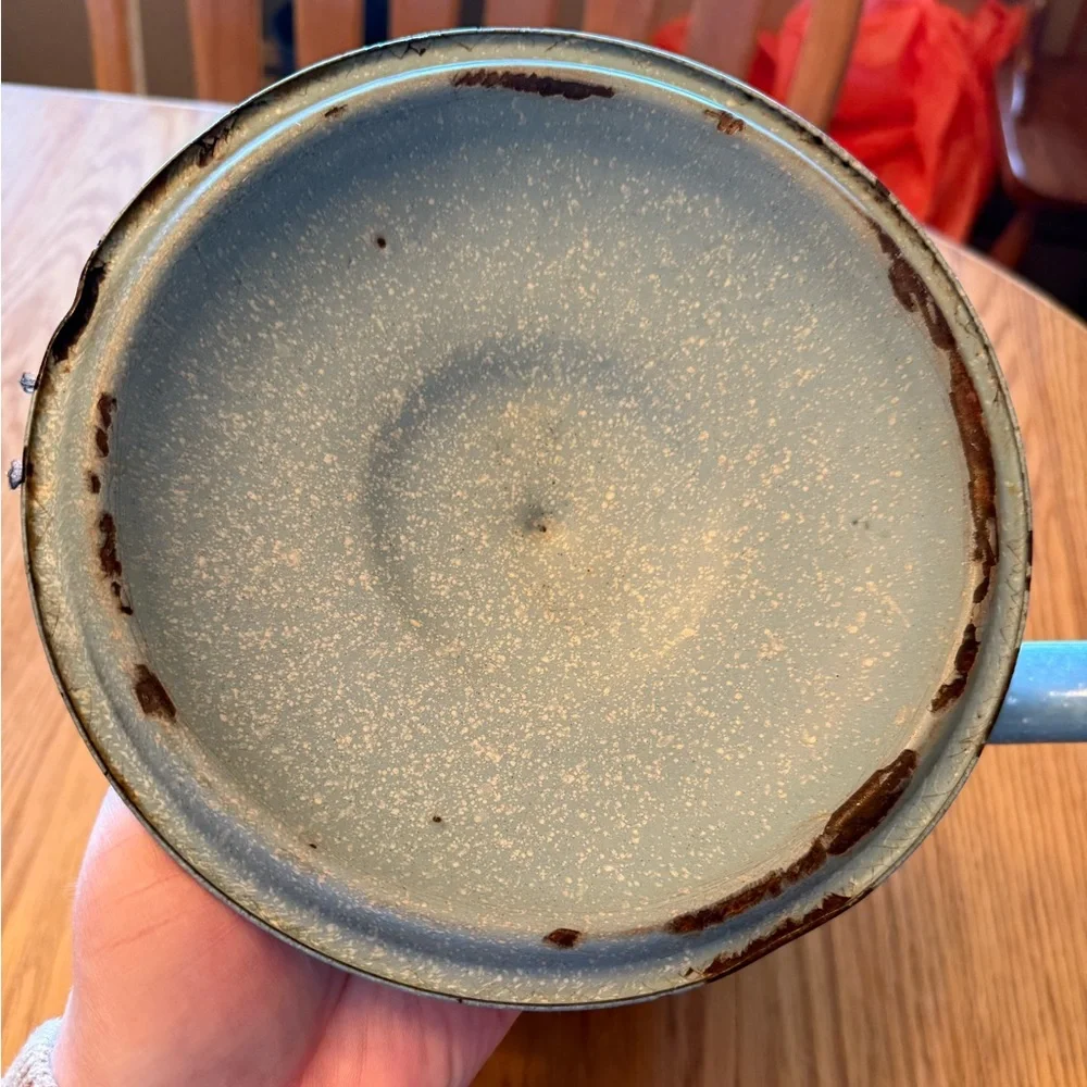 Vintage Blue Speckled Sauce Pan with Lid